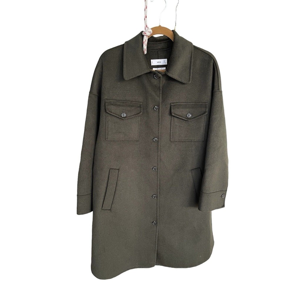 MNG By Mango Army Green Military Style Long Sleeve Collared Coat Size medium